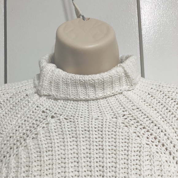 GAP Cotton Ribbed Shaker Knit Funnel Turtleneck Tunic Sweater Creamy White - Picture 9 of 12